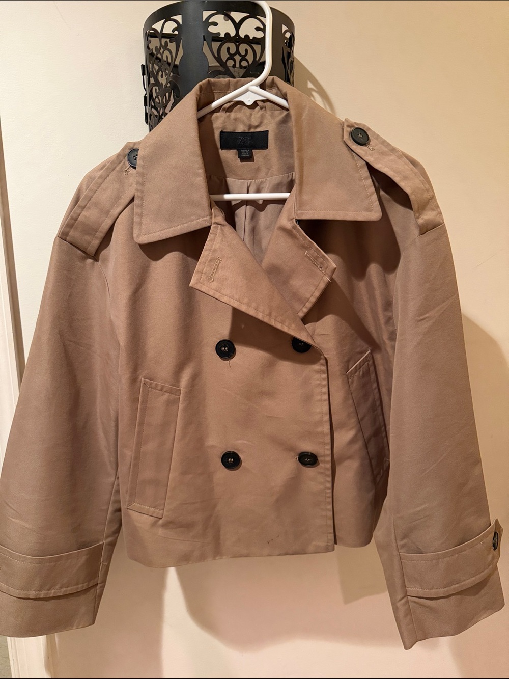 Zara Cropped Double-Breasted Trench Coat - Tan